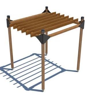 Wooden Post Pergola - 1 Section Bark Brown Sunken Foundation