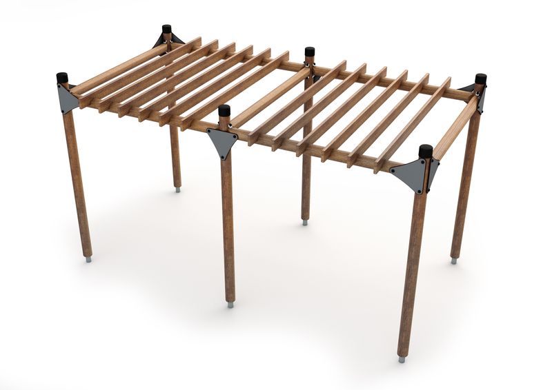 Wooden Post Pergola - 2 Sections Bark Brown Sunken Foundation