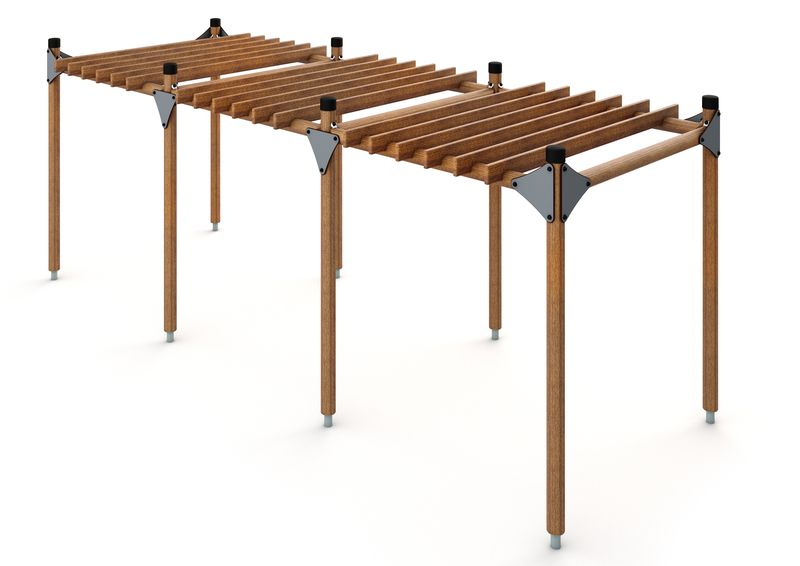 Wooden Post Pergola - 3 Sections Bark Brown Sunken Foundation